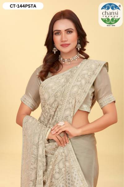 CHANSI TRENDZ CT-144 DESIGNER EMBROIDERY AND DIAMOND WORK SAREE WHOLESALER IN INDIA
